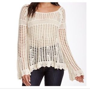 Free people Lace ScoopNeck Ivory Knit Sweater